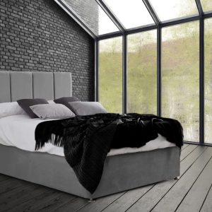 GHOST BEDS Fourpanel Venice Plush Divan Bed Set with 10" Thick Orthopaedic Mattress and 24" Matching Headboard (Grey, 4FT6 Double)