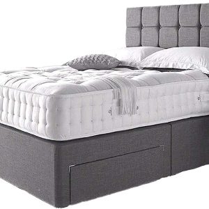 Grey Divan Double Bed Linen Look Fabric Divan Bed With 10” Memory Foam Mattress and Headboard 2 Free Storage Drawers ( 4ft6 Double 135 cm X 190 cm) 2 Drawers