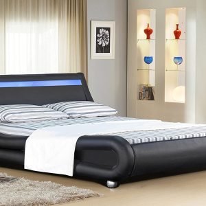 Comfy Living Faux Leather Bed Frame LED Colour Light Strip in 4ft6 Black